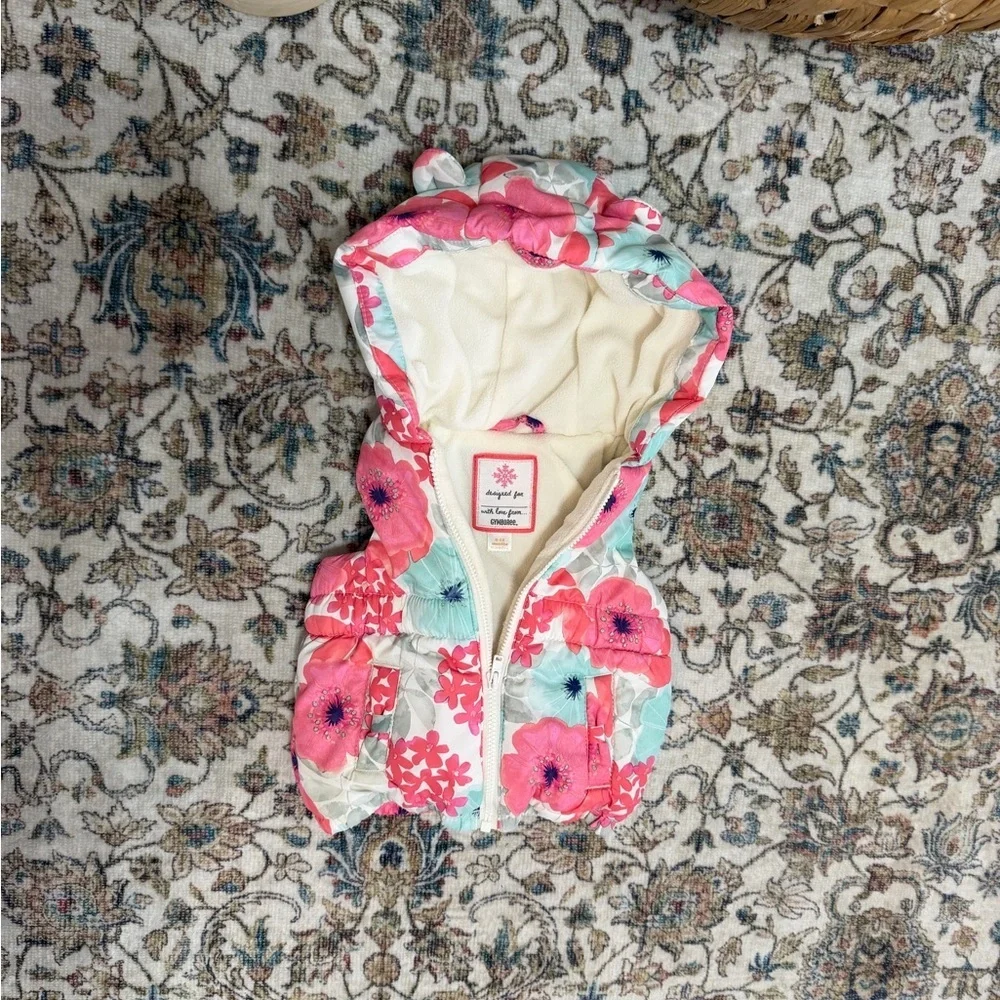 VTG Y2K Gymboree Floral Puffer Vest 6-12 Months Baby Girl Floral Hooded Zips